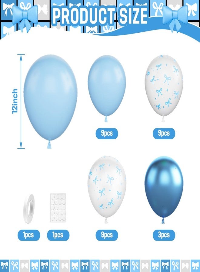 Vibzox Blue Bow Balloons, 30 Pcs 12inch Blue White Balloon With Bow Printed Balloons for Bachelorette Girls Theme Birthday Party Bridal Engagement Decorations - Image 2